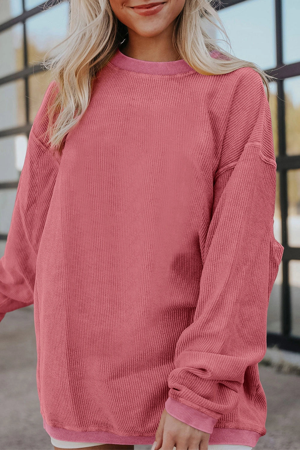 Oversized Ribbed Sweatshirt in Pink