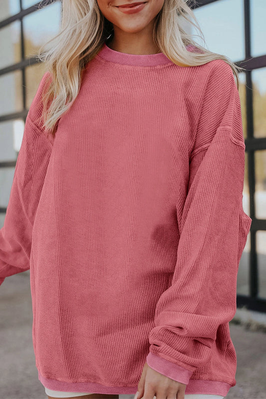 Oversized Ribbed Sweatshirt in Pink