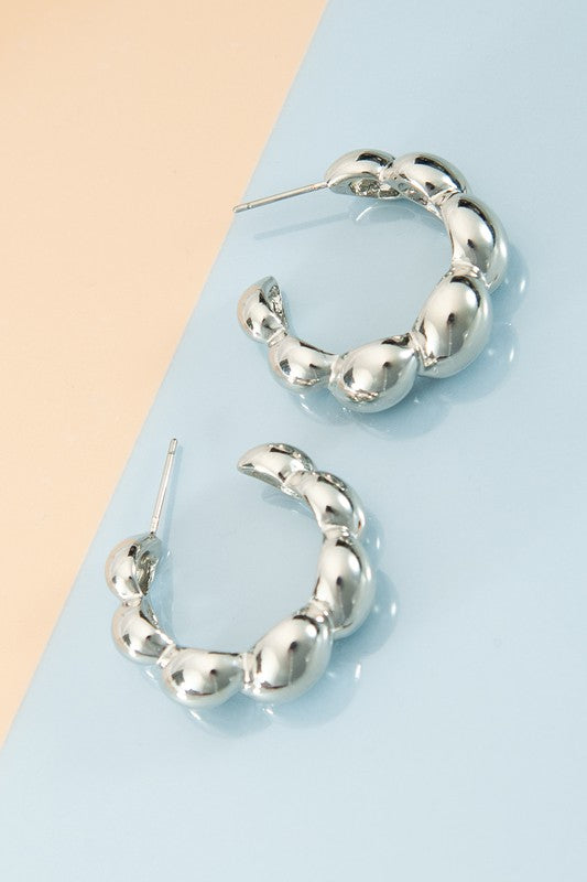 Twist Bubble Hoop Earrings in Silver