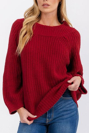 Knitted Pullover Sweater in Burgundy