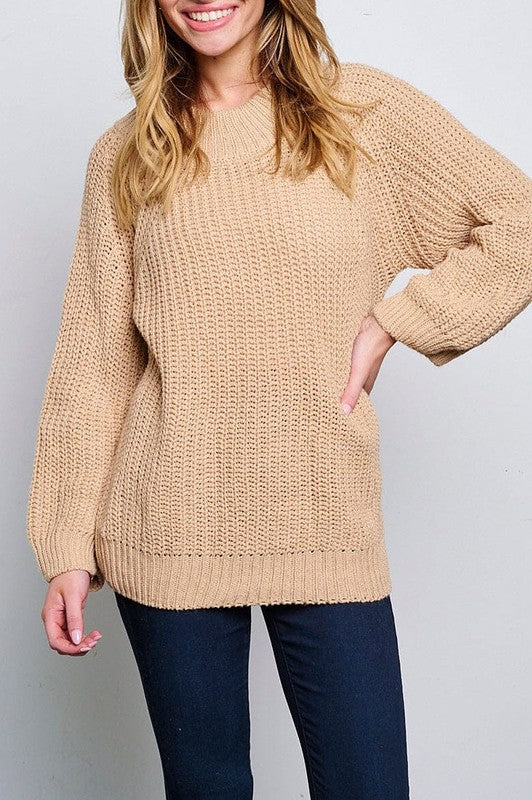 Knitted Pullover Sweater in Tan