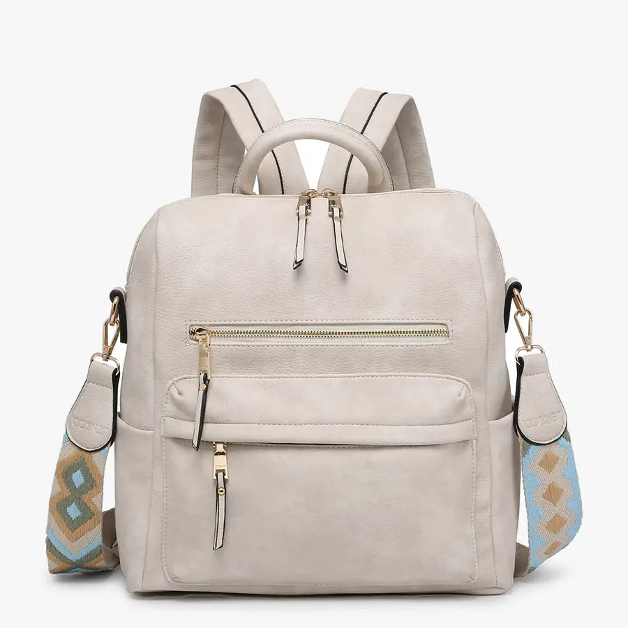 Amelia Convertible Backpack w/ Guitar Strap in Off White