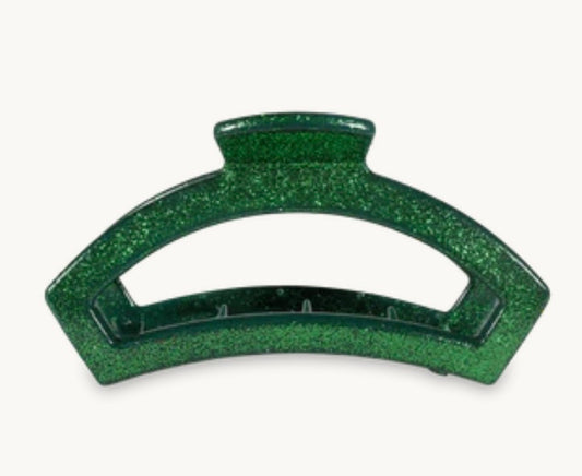 Open Hair Clip in Green Glitter