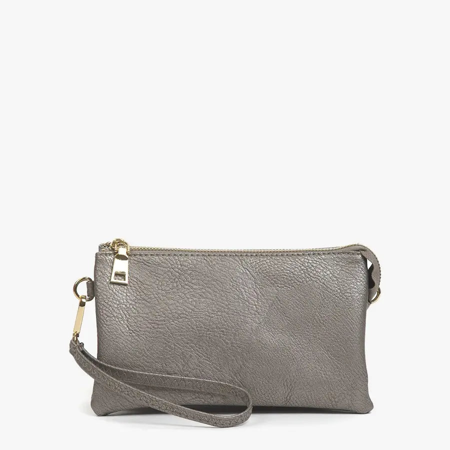 Riley Monogrammable 3 Compartment Crossbody/Wristlet in Pewter