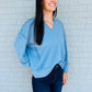 Dusty Blue Raw Edge Knit Top