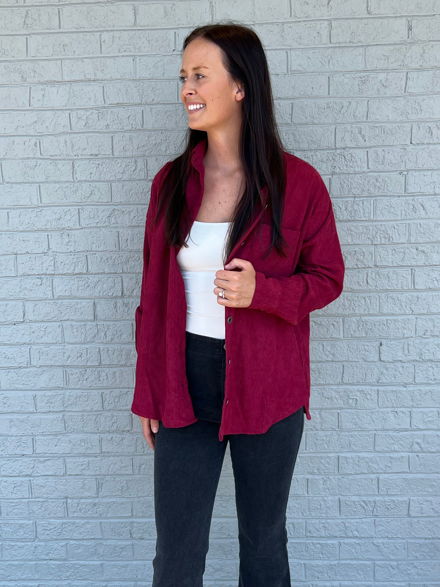 Julie Corduroy Shacket in Cabernet