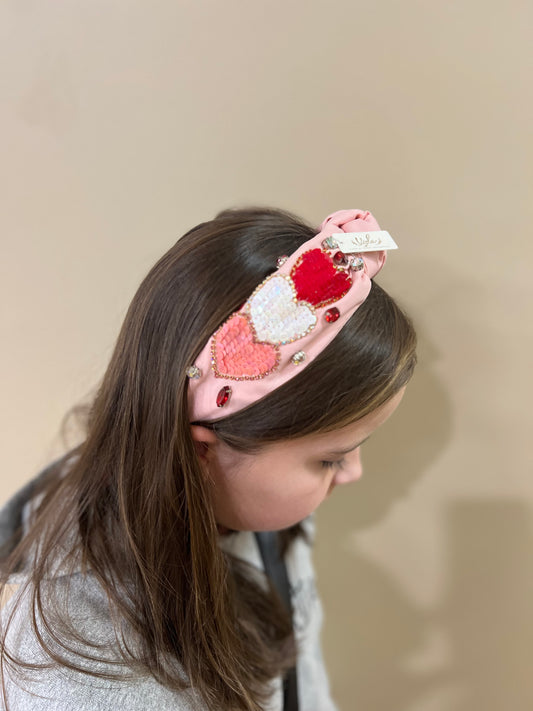 Sequin Heart Headband in Pink