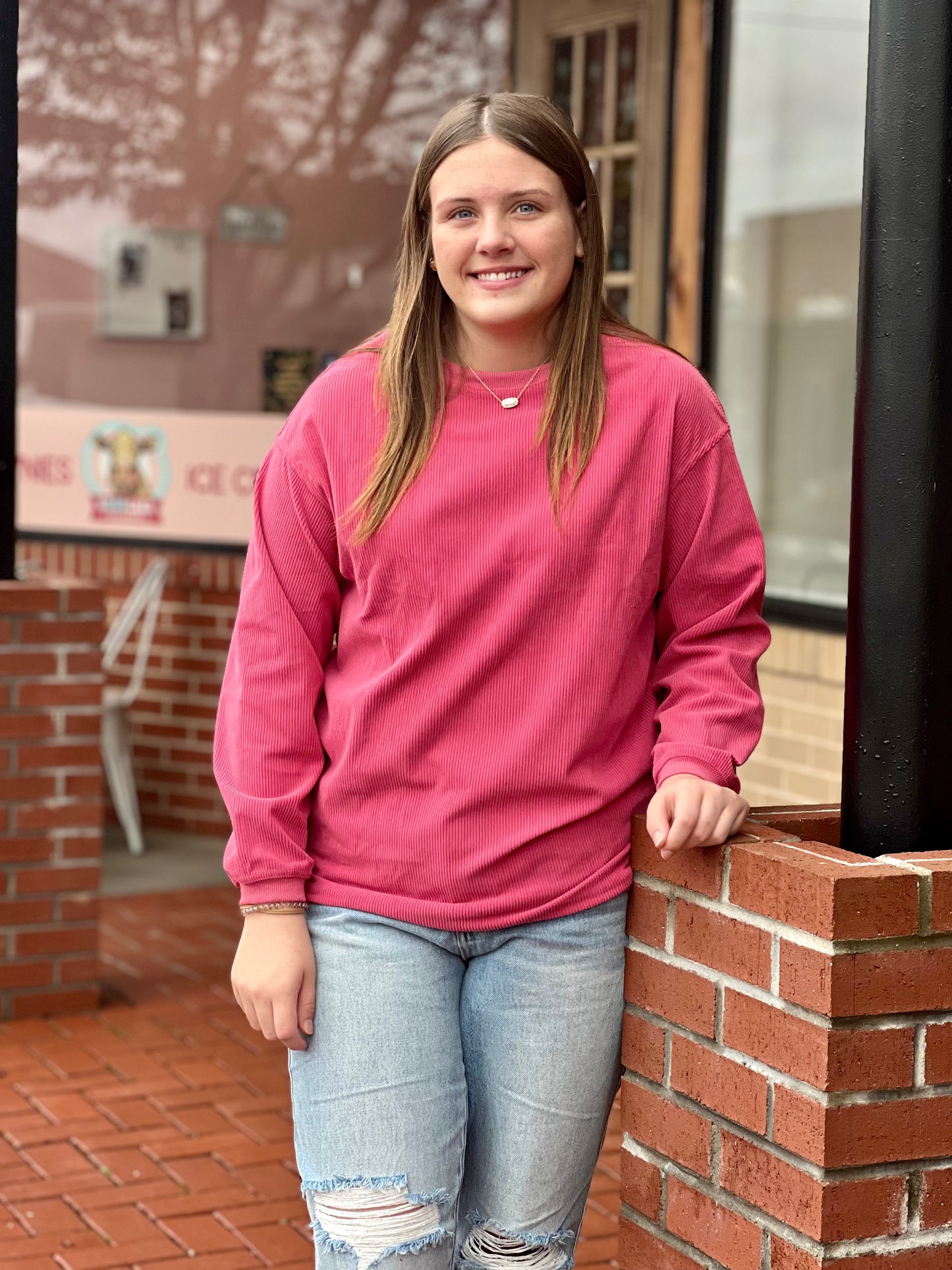 Oversized Ribbed Sweatshirt in Pink