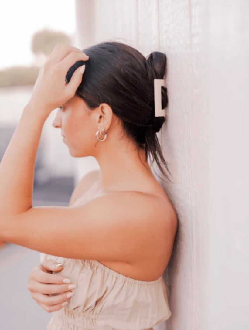 Square Flat Hair Clip in Almond Beige