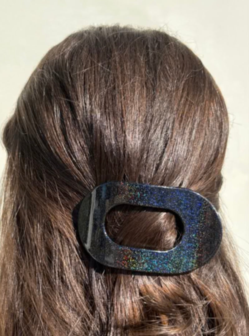 Flat Round Hair Clip in Midnight Magic