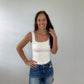 Solid Square Neck Knit Top in White