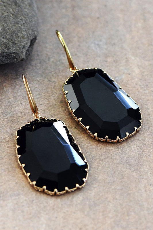 Faceted Glass Crystal Drop Earrings in Black