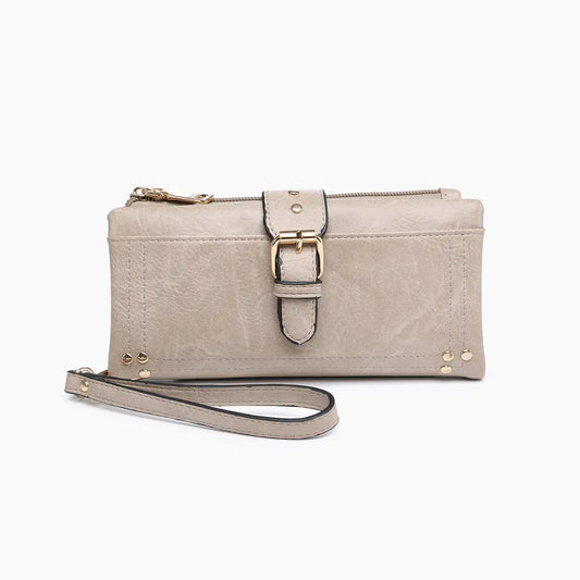 Cadence Buckle Wallet/Clutch w/ Zip Top in Khaki**FINAL SALE**