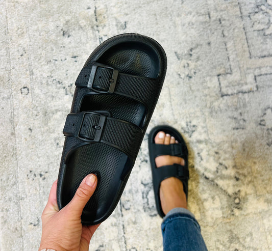 Pool Side Slip on Sandals in Black**FINAL SALE**