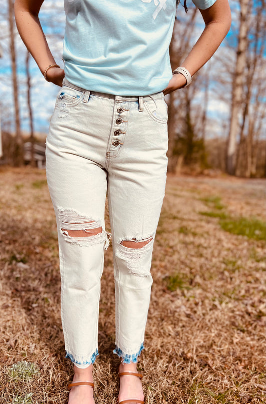 Emma Distressed Button Up Mom Jeans by Vervet**FINAL SALE**